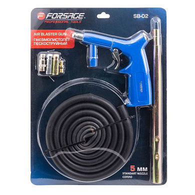 Пневмопистолет пескоструйный шлангового типа, 3 сменных сопла, вход 1/4'', шланг 1.8 м, расход воздуха 180 л/мин, давление 6 бар Forsage F-SB-02