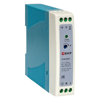 Блок питания на дин рейку 20Вт,Uвх ~ 220 В AC m, Uвых - 5 В DC постоянного тока DR-M-20W-5