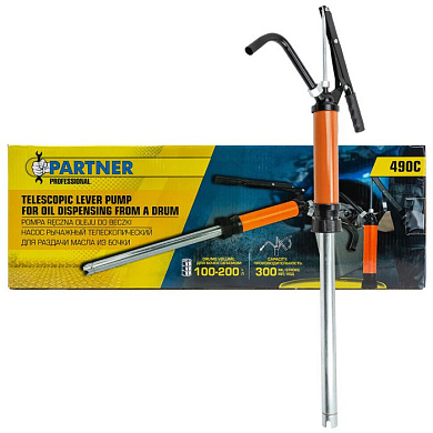 Насос ручной рычажный телескопический для раздачи масла на бочку, пр.-ть 250-гр./ход, раб. t -20+40-гр. Partner PA-490C