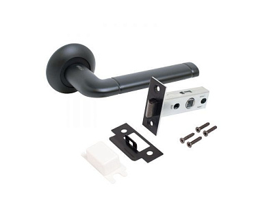 Комплект ручка и защелкаАЛЛЮР АРТ "ПОЛО" BL+L45-8 BL, 15150/S45 матовый черный УЗК 14669