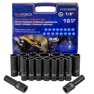 Набор головок ударных глубоких 10-32 мм 1/2'' 6-гр 16 пр YATAFORCE YF-4167-5MPB