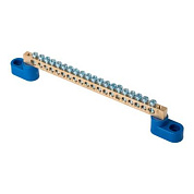 Шина "0" N (6x9мм) 20 отв, латунь 2 синих угловых изолятора розн, стикер EKF sn0-2-63-20-r