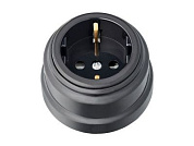 Розетка 1-ая (открытая, с/з) черная, Ретро, (без монтажной панели) Bylectrica РА16-0202чер