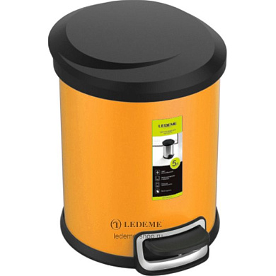 Ведро для мусора с педалью на 5 литра, сталь + пластик, оранжевый Ledeme L705-7