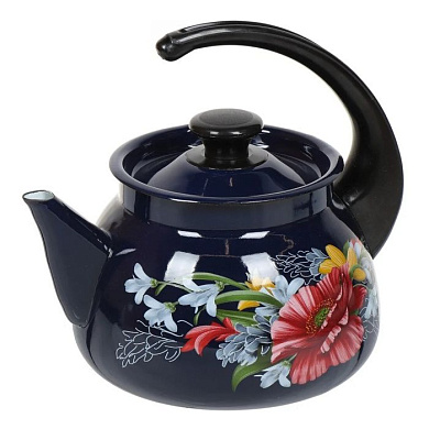 Чайник эмалированный с пластиковой ручкой 3 л, синий с декором Керченский металлургический завод 42704-122/6-У4КорСД
