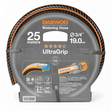 Шланг UltraGrip диаметром 3/4'', 19 мм, длина 25 м. Daewoo Power DWH 5134