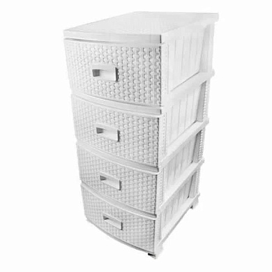 Комод "Ротанг" 4 секции, белый РУССПЛАСТ РП-421 Ротан/бел