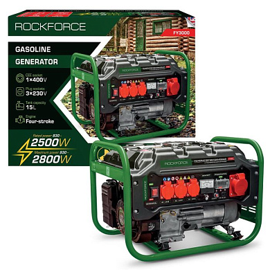 Генератор бензиновый с транзисторным запуском 15 л, 830-2500Вт, 7 л.с. RockForce RF-FY3000