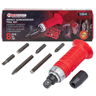 Отвертка ударная с набором бит, 8 пр. ForceKraft FK-5064E