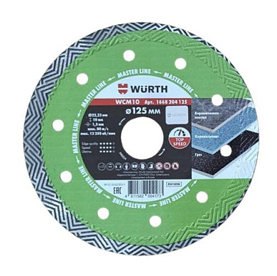 Алмазный диск по плитке 1A1R WCM10 d125х22,2х1,5х10 мм WÜRTH 1668204125