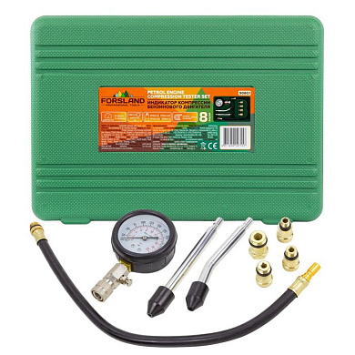 Индикатор компрессии бензинового двигателя Profi 8 пр. 0-21Bar, М10-М19 Forsland Forsland-908G1