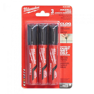 Маркер Milwaukee INKZALL L с долотообразным пером чёрный (3 шт.)
