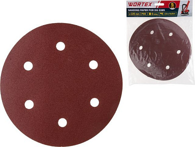 Шлифлист 225 мм Р80 самосцепл. 6 отв. 5 шт. для DG 2285 WORTEX 1304560