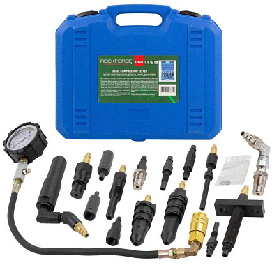 Тестер компрессии дизельного двигателя, манометр в комплекте с переходниками 13 пр RockForce RF-916G2