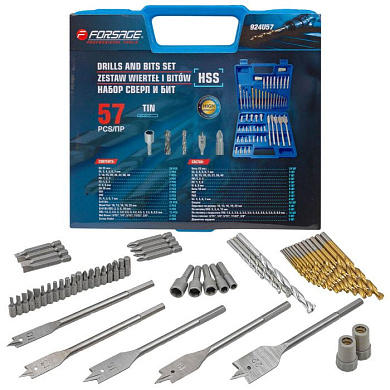 Набор бит и сверл по металлу, дереву, камню 57 пр Forsage F-924U57