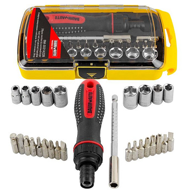 Отвертка реверсивная телескопическая с комплектом бит и головок 28 пр. BaumAuto BM-30314228