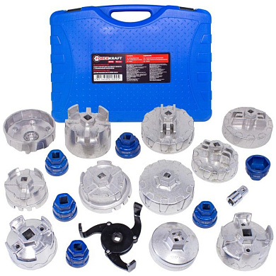 Набор съемников масляных фильтров, 19 пр. (съемник ''краб''-1шт, съемник ''крышка''-17шт) ForceKraft FK-61919