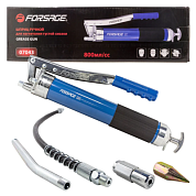 Шприц для нагнетания густой смазки ручной 800 мл, с жестким 140 мм и гибким 400 мм шлангами и наконечниками Forsage F-07043