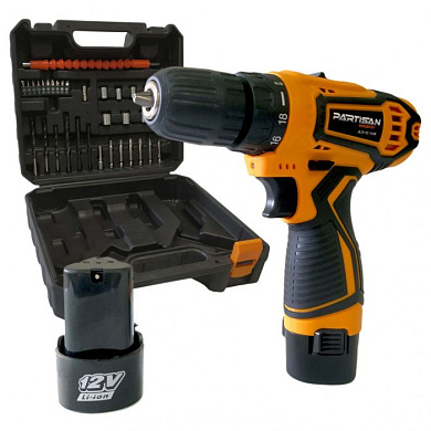 Дрель-шуруповерт аккумуляторная AD-12.14B + набор PARTISAN AD-12.14BPSN
