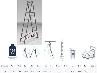 Лестница алюм. 2-х секц. 299/550см 2х12 ступ., 12,0кг Pro Startul ST9946-12