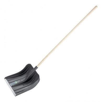 Лопата для уборки снега пластиковая, 360х405х1550 мм, деревянный черенок в/с, Россия Сибртех 61566