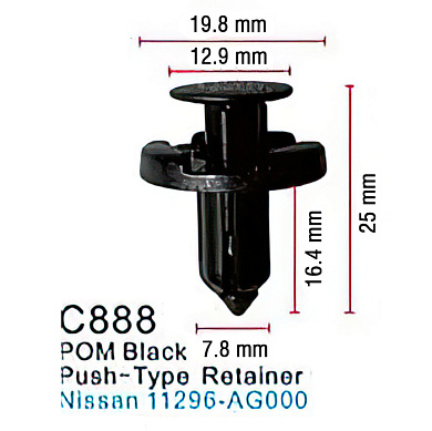 Клипса для крепления внутренней обшивки а/м Ниссан, пласт., 100 шт Forsage C0888(Nissan)