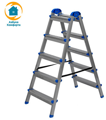 Стремянка B5 TwoSide Pro 5 ступеней, 2 секции, стальная, оцинкованная AZK LDTH-02.05