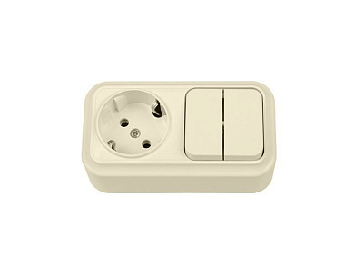 Блок выкл. 2 клав. + розетка (открытая, с/з) бежевая, Вариант, Bylectrica 2В-РЦ-7122 бежевый