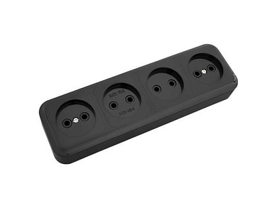 Розетка 4-ая, открытая, б/з, черная, Пралеска, Bylectrica РА16-264чер