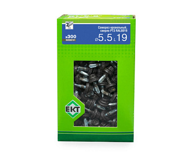 Саморез кровельный с резин. прокл. 5.5x19, сверло PT3, RAL8019, в коробке с окном, 300 шт ЕКТ BW000191