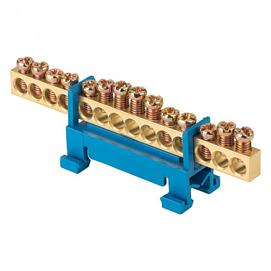 Шина "0" N (6х9мм) 14 отверстий латунь синий изолятор тип "Стойка" на DIN-рейку EKF PROxima sn0-63-14-sb