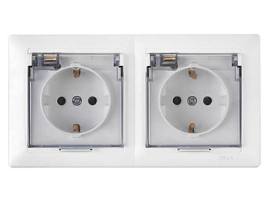 Розетка 2-ая (cкрытая, с/з, брызг. защ.) белая, Стиль, (Установка в двухместную коробку) Bylectrica РС16-418