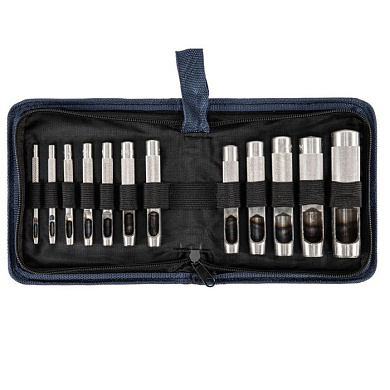 Набор пробойников для кожи 3; 4; 5; 6; 7; 8; 9; 10; 12; 14; 16; 19 мм, 12 шт., чехол Сибртех 18312