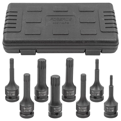 Набор головок-бит SPLINE ударных M5-M18 1/2'' 8 пр Forsage F-40811MPB