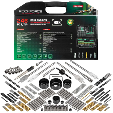 Набор сверл разнопрофильных, головок и бит с битодержателями HSS 4241 246 пр RockForce RF-924U246