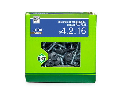 Саморез с п/ш 4.2х16 сверло, RAL 7024, в коробке с окном, 600 шт ЕКТ BW000239
