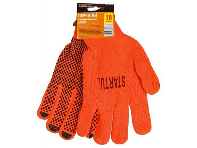 Перчатки утепленные акриловые с ворсом, ПВХ "Точка" 10 р-р, STARTUL ST7109-10