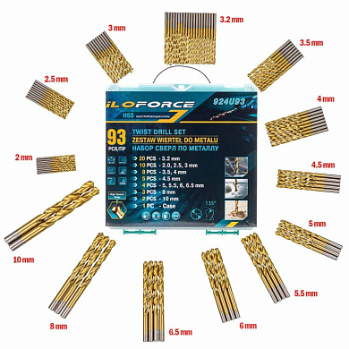 Набор сверл по металлу 93 пр. ILOforce IF-924U93