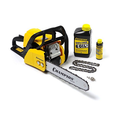 Бензиновая цепная пила, 1,5 кВт, 31,8 см3, 14"-3/8-1,3-50E + подарок: масло для цепи 1л; свеча; цепь; масло для 2-тактных двигателей 0,1л. CHAMPION A232-14