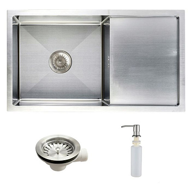 Мойка нерж. сталь, прямоугольная одночашевая, 780*440мм, сатин, PVD покрытие, мойка слева, с крылом (3,2мм) AKS 106644