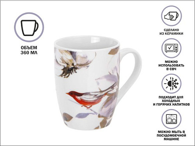 Кружка керамическая, 360 мл., FLOWER BIRD-2, PERFECTO LINEA 30-063642