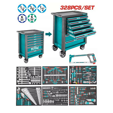 Набор из инструментов 328 пр 1/4"&3/8"&1/2" 6-гр, в инструментальной тележке THPTCS73281