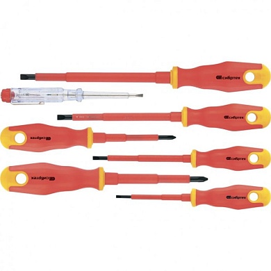 Набор отверток диэлектрических до 1000 В, 7 шт., тестер, CrV, Сибртех 12936