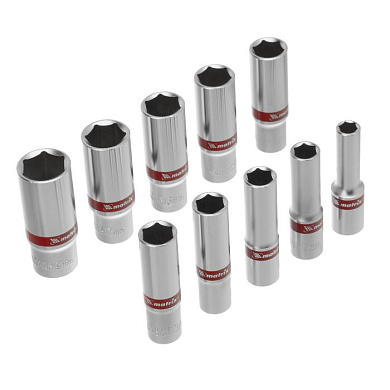 Набор удлиненных торцевых головок 3/8'' 6-гр. CrV 10 пр. 8-19 мм Matrix 13591