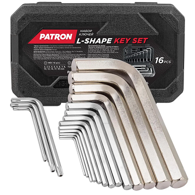 Набор Г-образных ключей HEX (6-гр) 2-19 мм, TORX T25, T30, T40 13+3 пр PATRON P-5137D+3