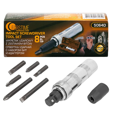 Отвертка ударная с набором бит PH, SL и адаптером 8 пр FORSTIME FT-5064D