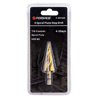 Сверло ступенчатое спиральное TIN HSS M2, 4-20 мм Forsage F-44744S