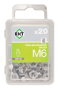 Гайка шестигранная М6, DIN934, нерж. сталь, 20 шт ЕКТ B007765