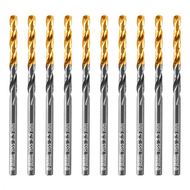 Сверло по металлу, 3,5 мм, HSS-Tin, Golden Tip, 10 шт. Denzel 717207