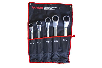 Набор ключей накидных отогнутых на 45 грд. 5 пр. 32x36-50x55 мм PATRON P-5059P